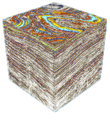 3D rendering of an interpreted seismic volume in SeismicFlow